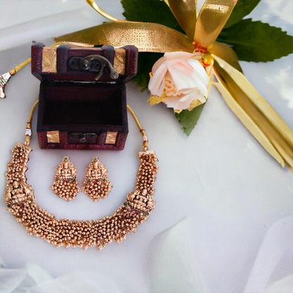 Golden Beads Lakshmi Necklace Set - TS05