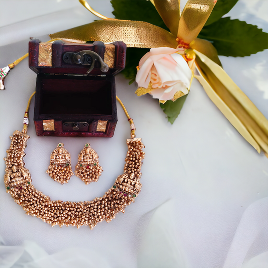 Golden Beads Lakshmi Necklace Set - TS05