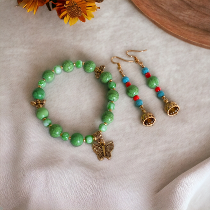 Green Beads Bracelet & Earrings Set