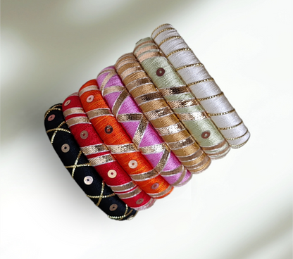 Multi Color - Silk Thread Gota Patti Bangle Set - Size : 2.6