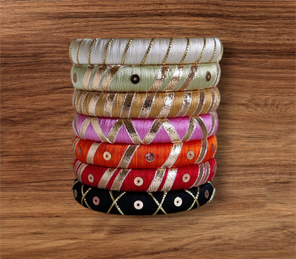 Multi Color - Silk Thread Gota Patti Bangle Set - Size : 2.6