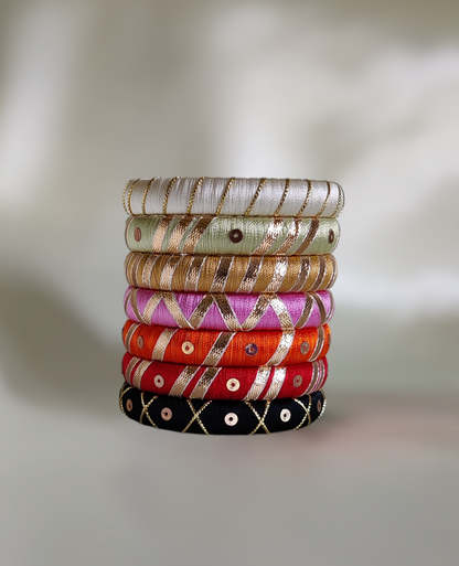 Multi Color - Silk Thread Gota Patti Bangle Set - Size : 2.6