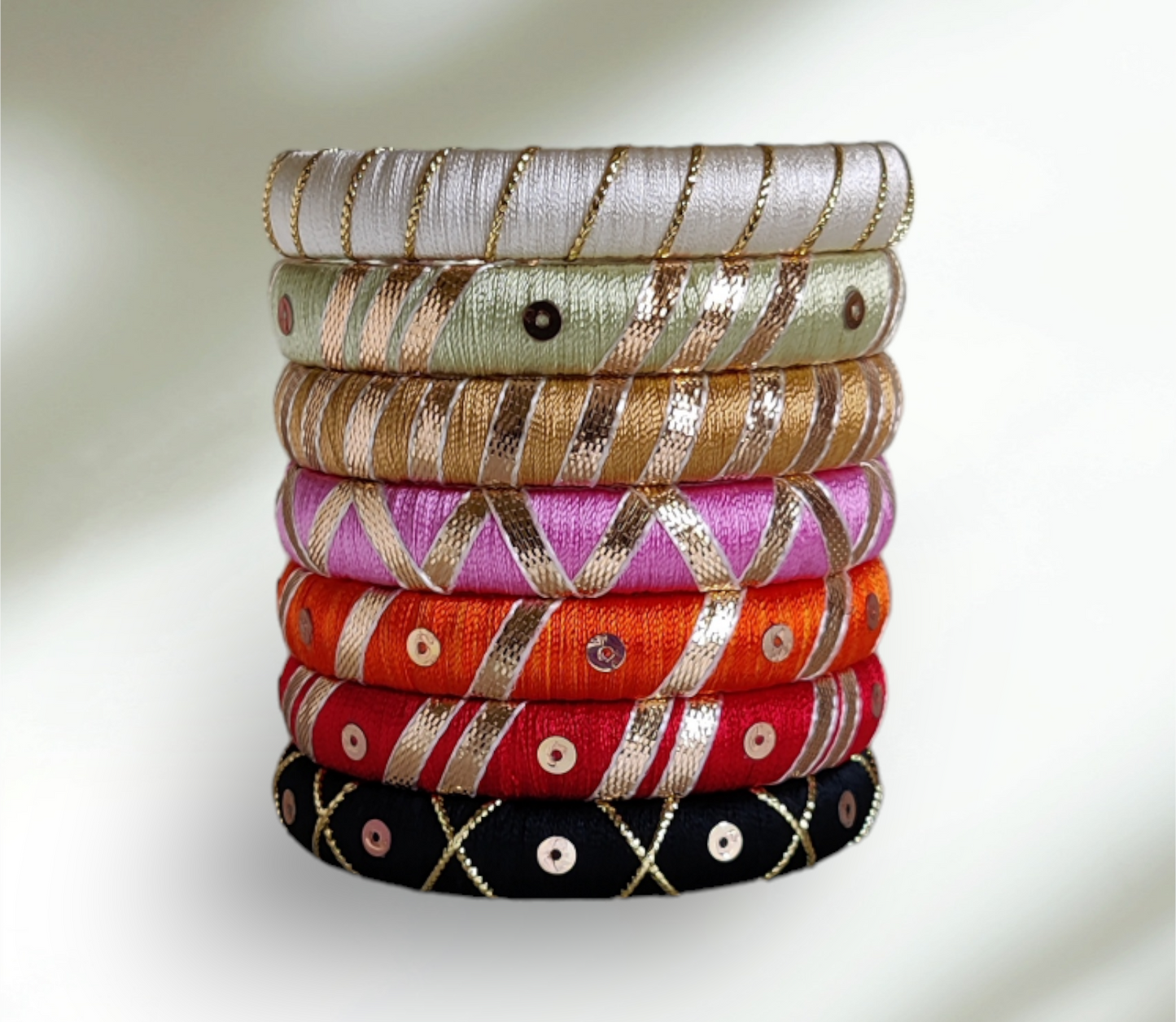 Multi Color - Silk Thread Gota Patti Bangle Set - Size : 2.6