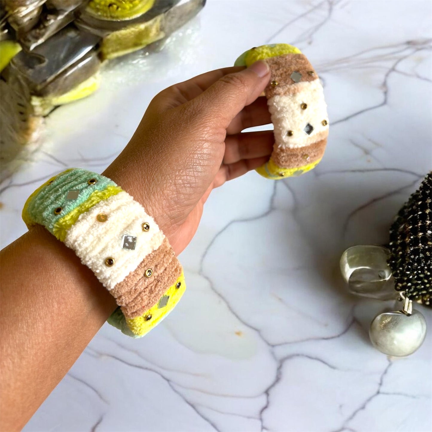 Soft Yarn Multi Color Crochet Bangles - Size 2.8