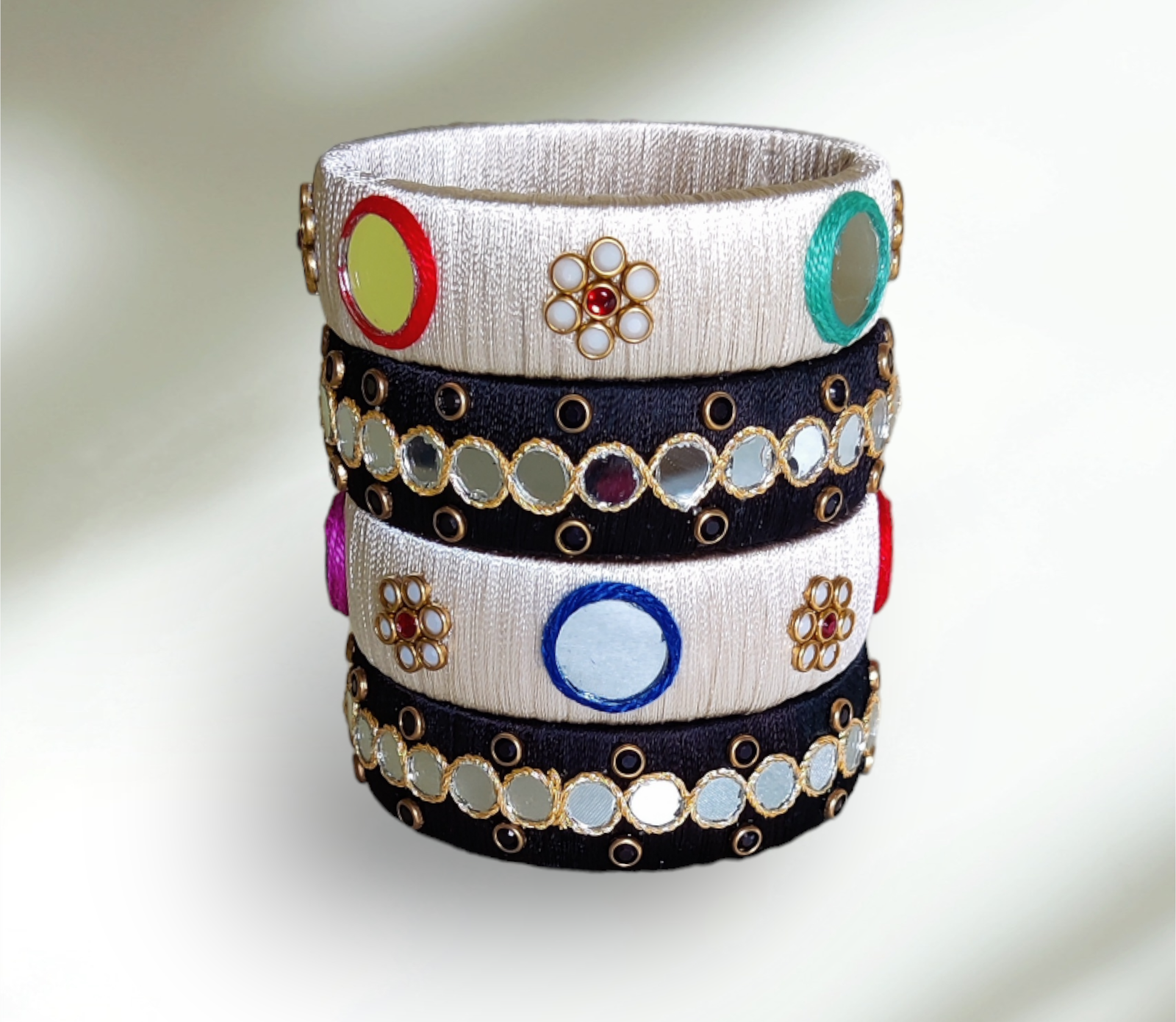 Black & White Silk Thread Bangles