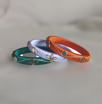 Tri Color - Silk Thread Bangle Set
