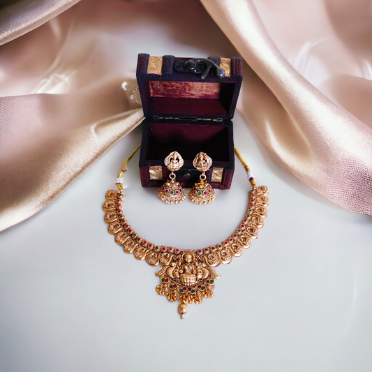 Lakshmi Necklace Set With Pink, Green Kundan - TS03