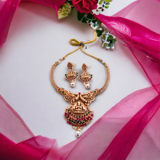 Necklace Set With Pink, Green Kundan & Pearls - TS02