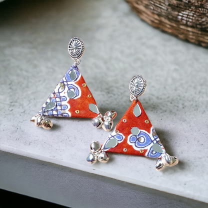 Brown Color Printed Fabric Earrings