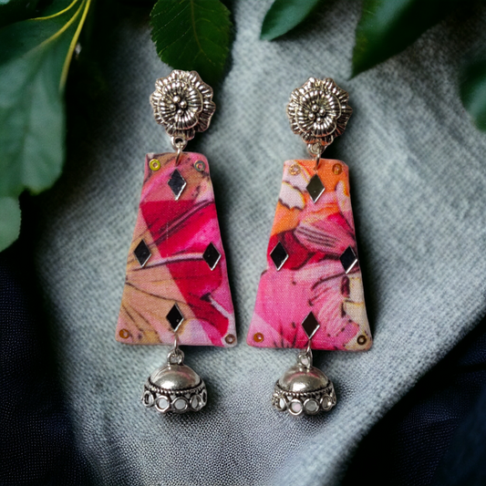 Pink Color Printed Fabric Earrings