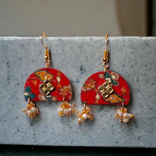 Red Printed Fabric Earrings