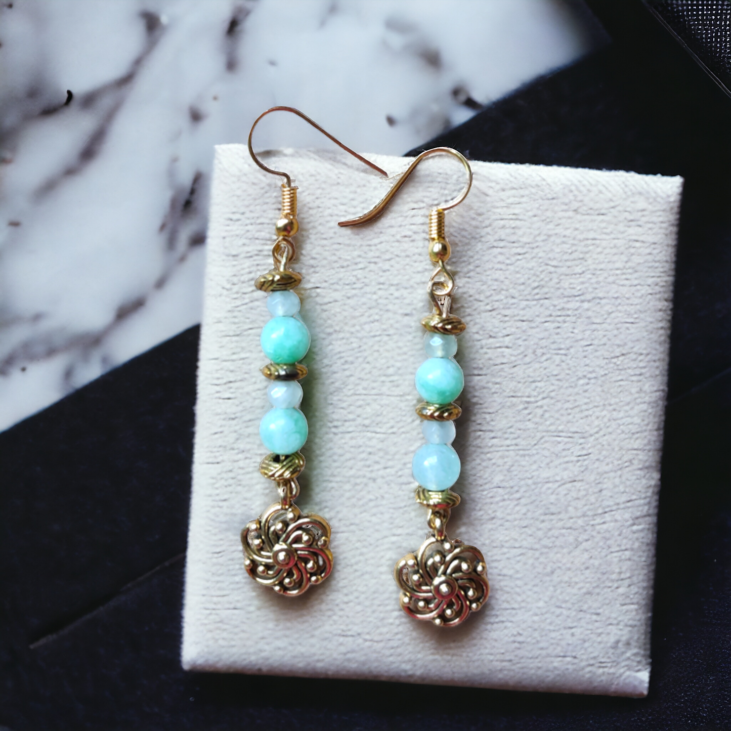Blueish Green Glass Beads Earrings