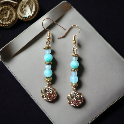Blueish Green Glass Beads Earrings