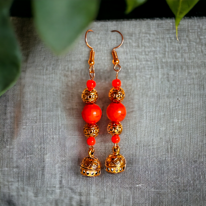 Orange Clay & Golden Beads Earrings