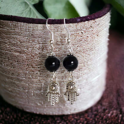 Black Glass Beads Earrings