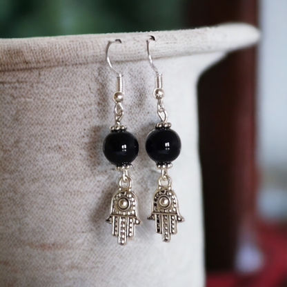 Black Glass Beads Earrings