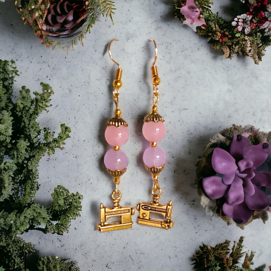 Pink Glass Beads Earrings