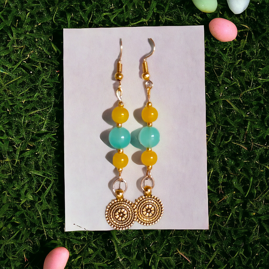 Yellow & Green Glass Beads Earrings