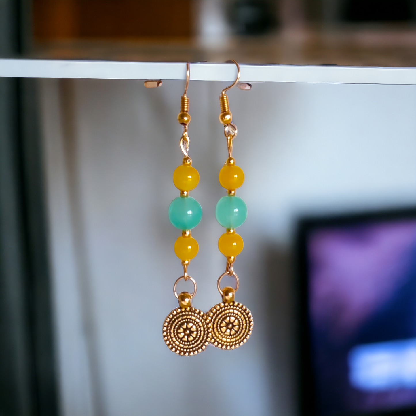 Yellow & Green Glass Beads Earrings
