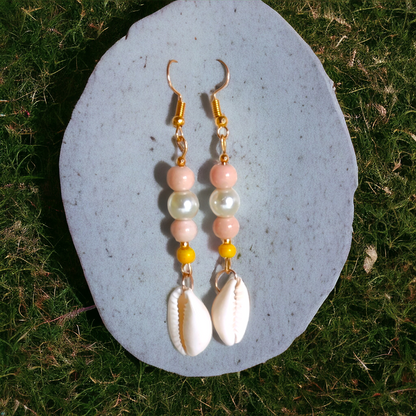 Clay Beads With Pearls Cowrie Earrings