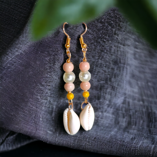 Clay Beads With Pearls Cowrie Earrings