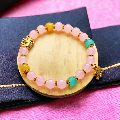 Glass Beads Bracelet - Peach, Yellow & Green Color