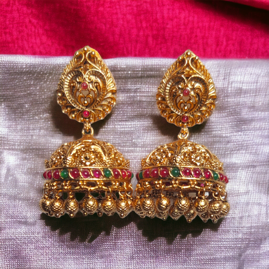 Jhumka With Red & Green Kundan