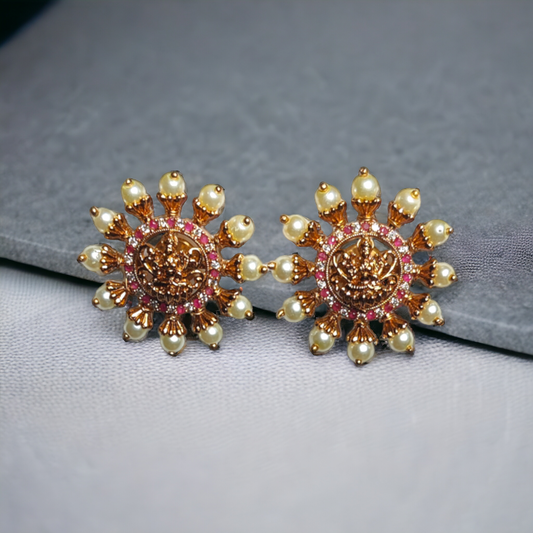 Temple jewellery, ethnic earrings, fashion jewellery, Traditional Earrings, Ganesh Lakshmi Earrings, Jhumka