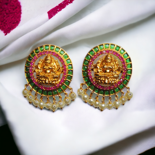 Temple jewellery, ethnic earrings, fashion jewellery, Traditional Earrings, Ganesh Lakshmi Earrings, Jhumka