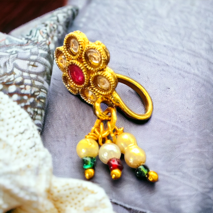 Nose Pin - Pink Kundan With Pearls