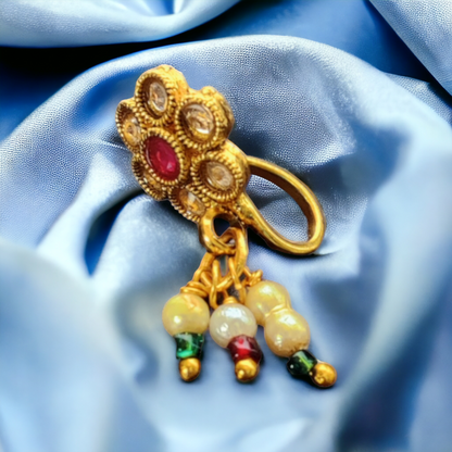 Nose Pin - Pink Kundan With Pearls