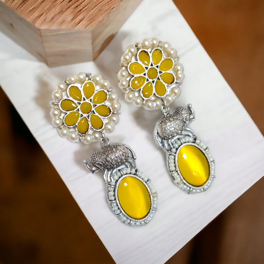 Lemon Yellow Kundan Earrings - XJ50