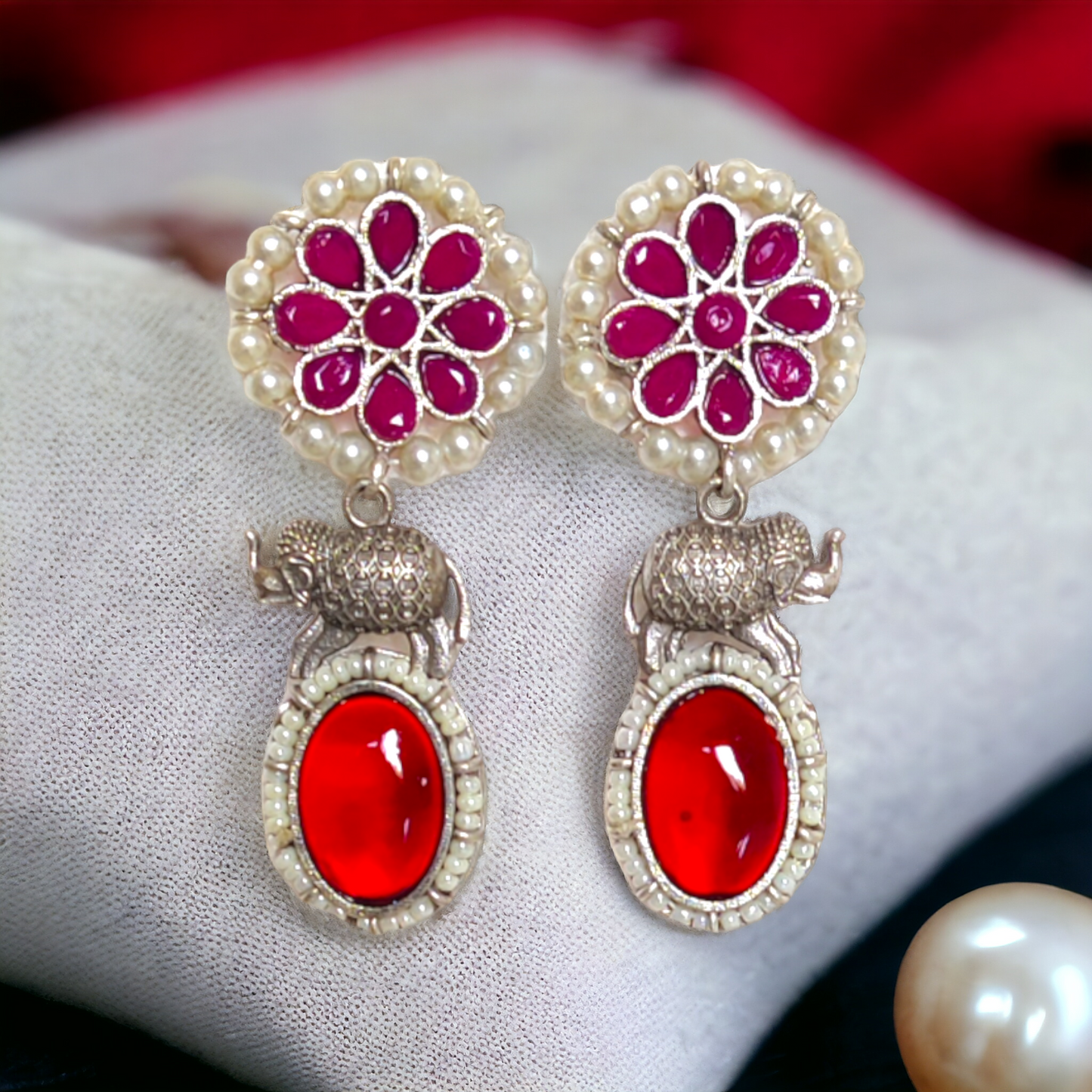 Dark Pink Kundan Earrings - XJ51