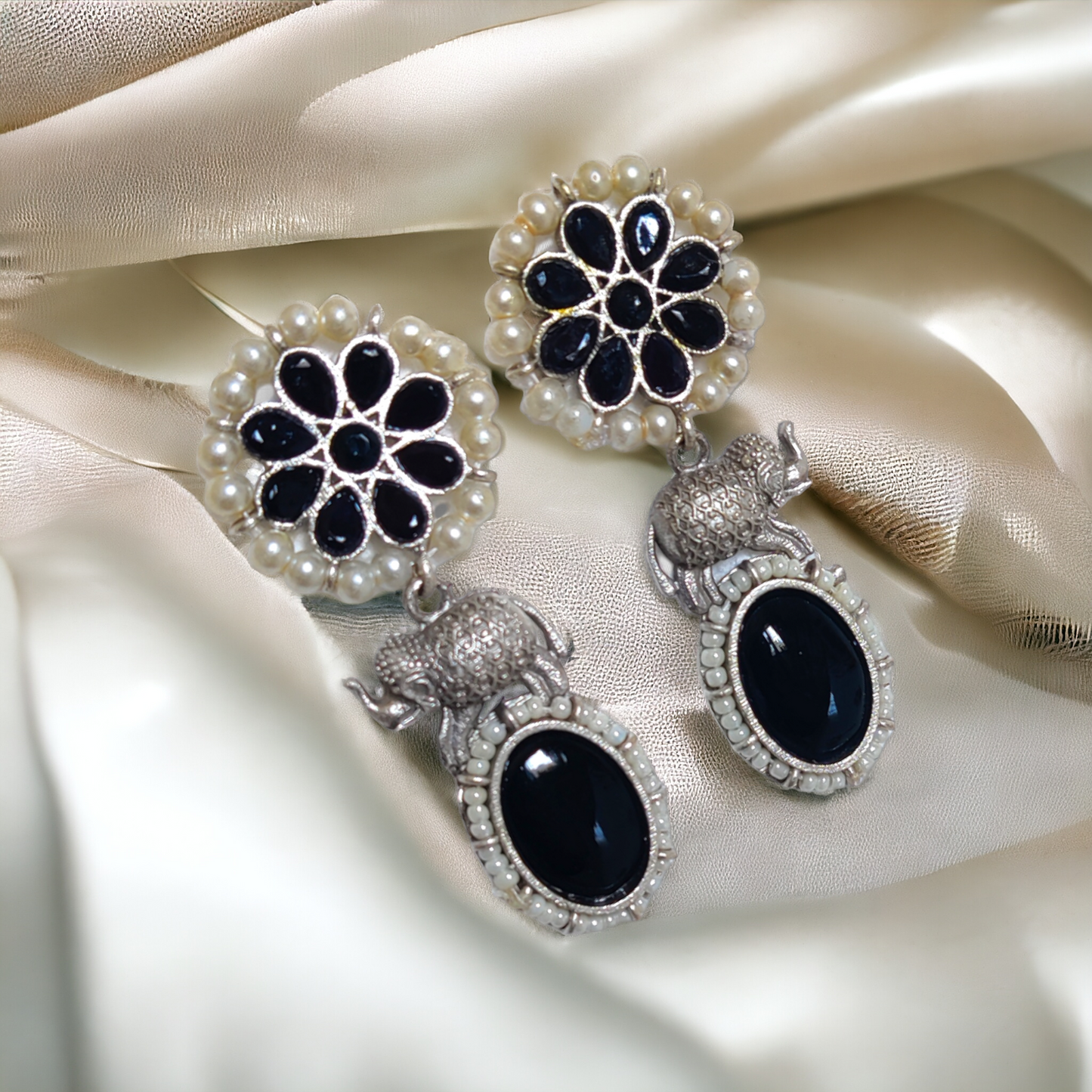 Black Kundan Earrings - XJ49