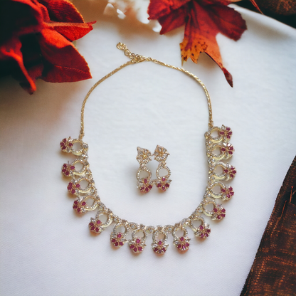 Pink Stone Necklace Set - AD01