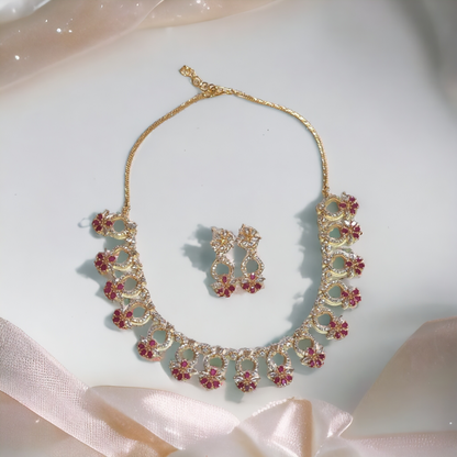 Pink Stone Necklace Set - AD01