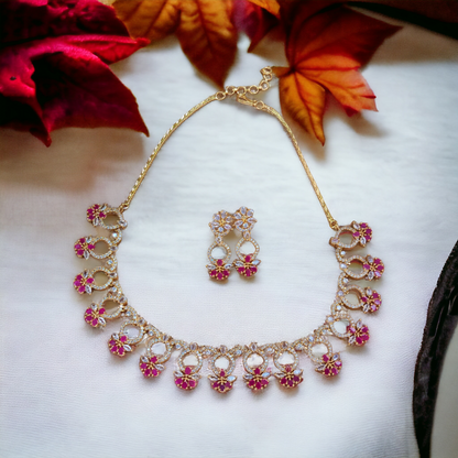 Pink Stone Necklace Set - AD01