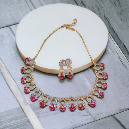 Pink Stone Necklace Set - AD01