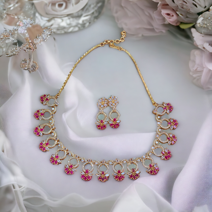 Pink Stone Necklace Set - AD01