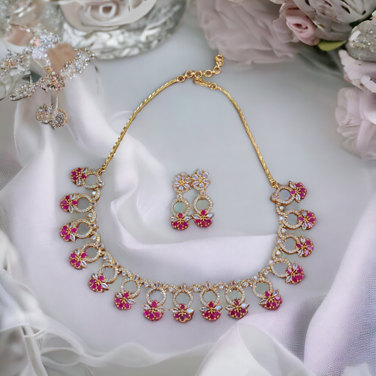 Pink Stone Necklace Set - AD01