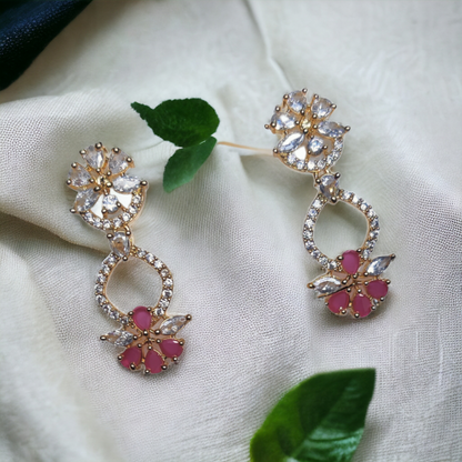Pink Stone Necklace Set - AD01