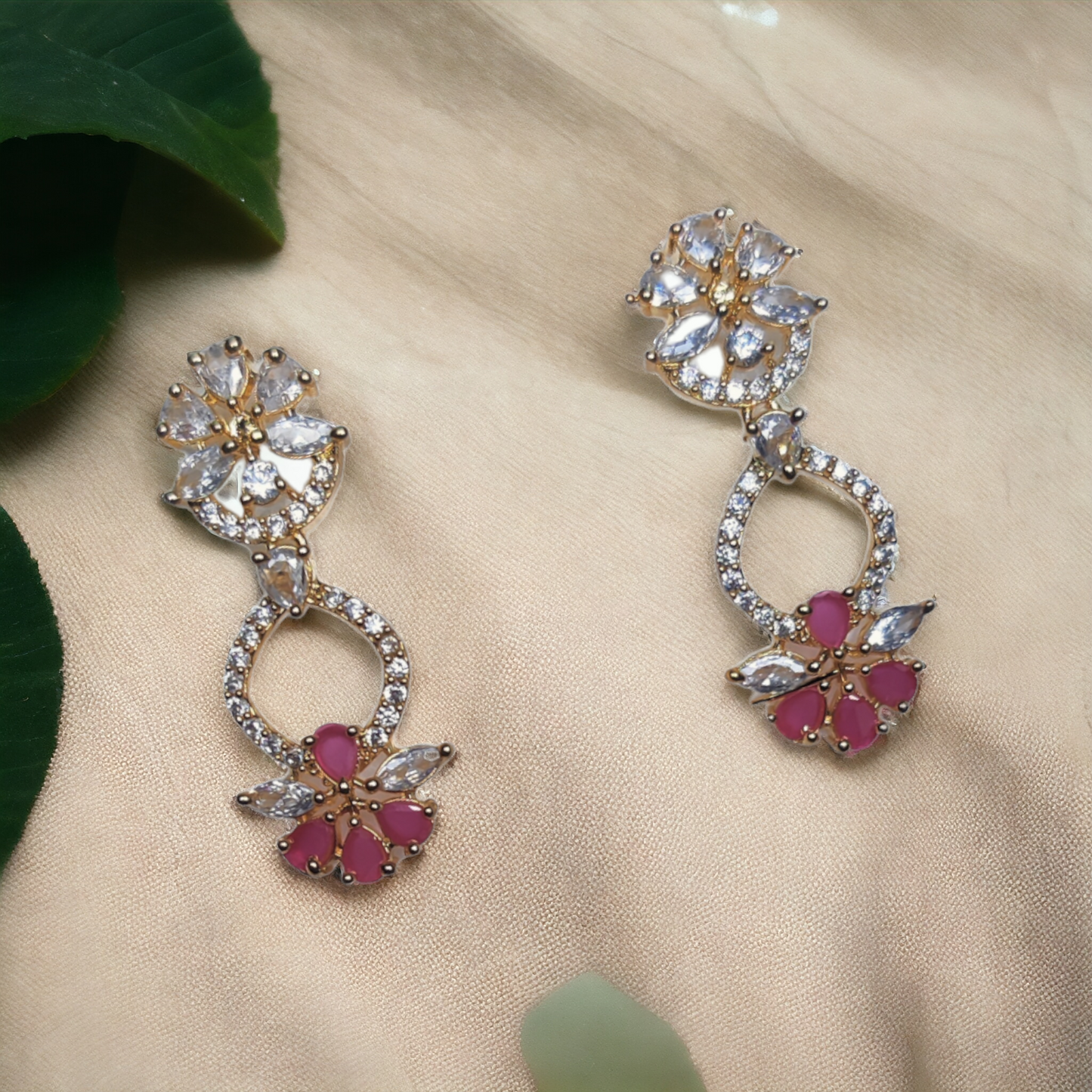 Pink Stone Necklace Set - AD01