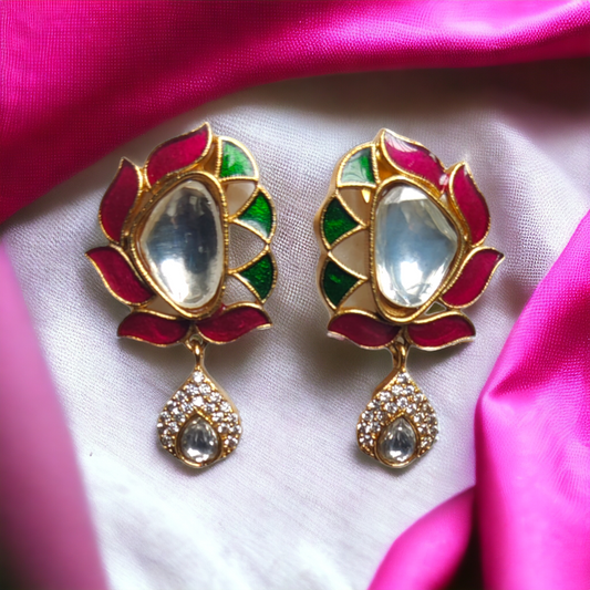 Multi Color Kundan Earrings With AD Stones