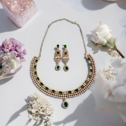 Green & White Stone Necklace Set - AD04