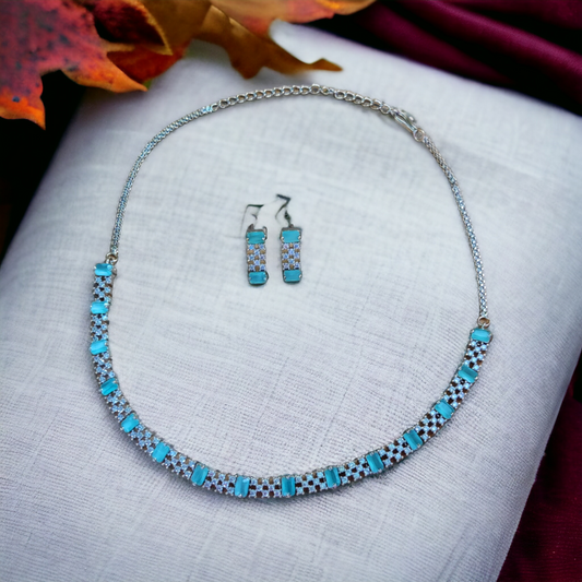 Diamond Cut Mint Color Stone Necklace Set - AD05