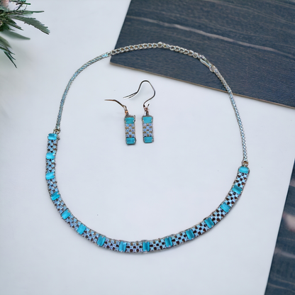 Diamond Cut Mint Color Stone Necklace Set - AD05
