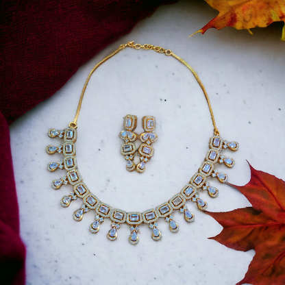 Diamond Cut White Stone Necklace Set - AD06