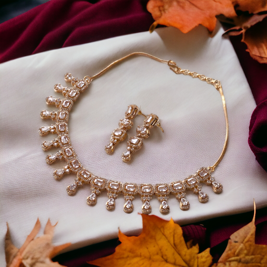 Diamond Cut White Stone Necklace Set - AD06