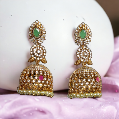 Bridal Jhumka - Pearls & American Diamond Crafted