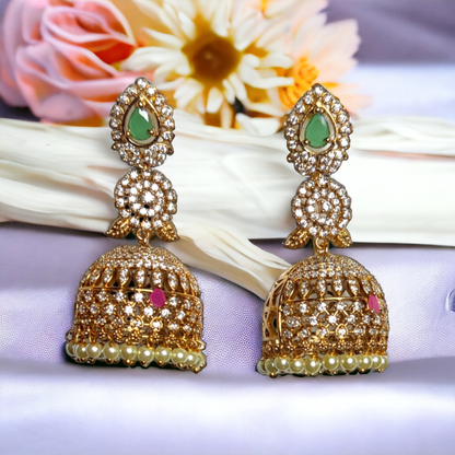 Bridal Jhumka - Pearls & American Diamond Crafted